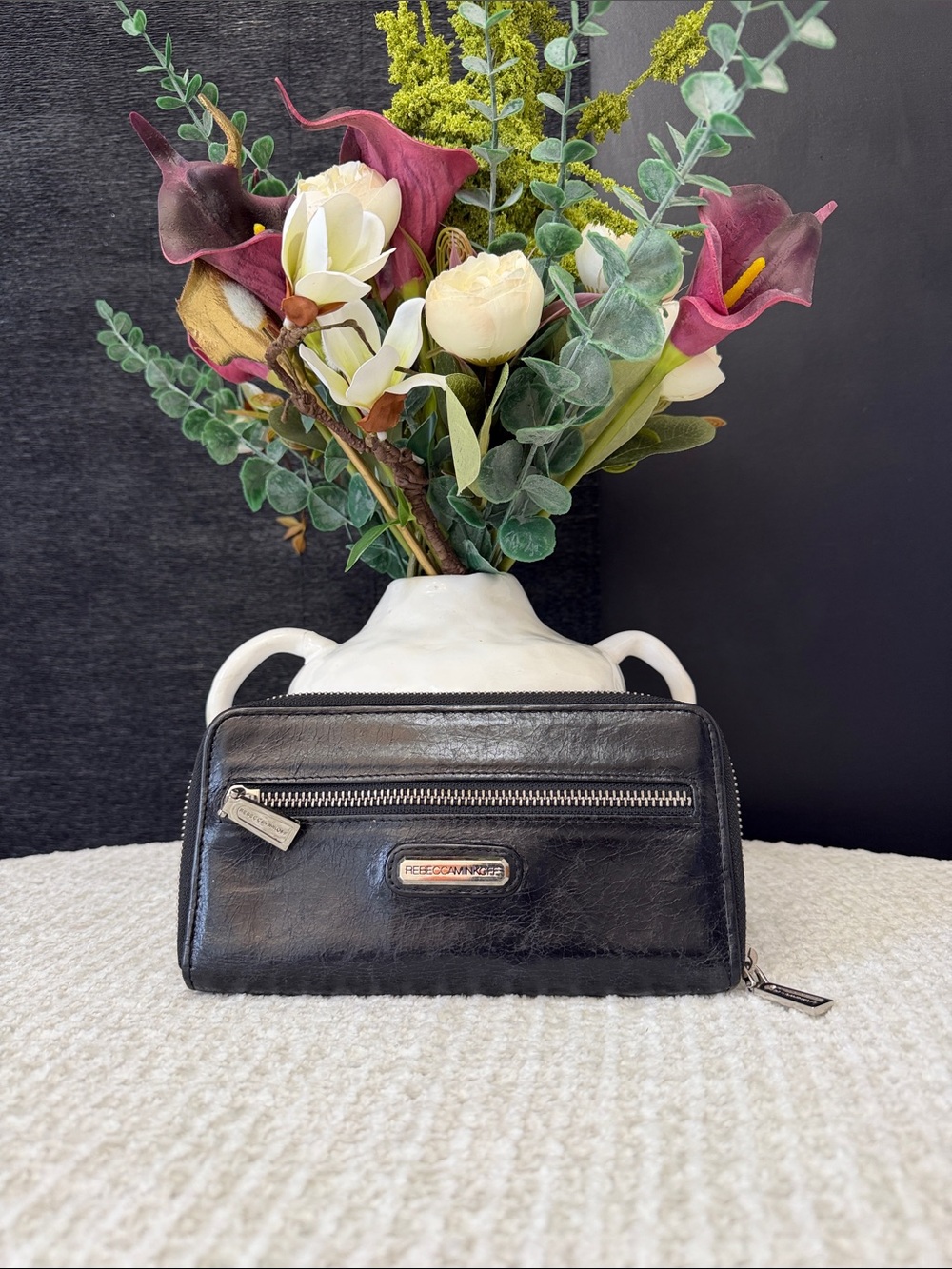Rebecca Minkoff Black Leather Zip-Around Wallet with Exterior Zip Pocket